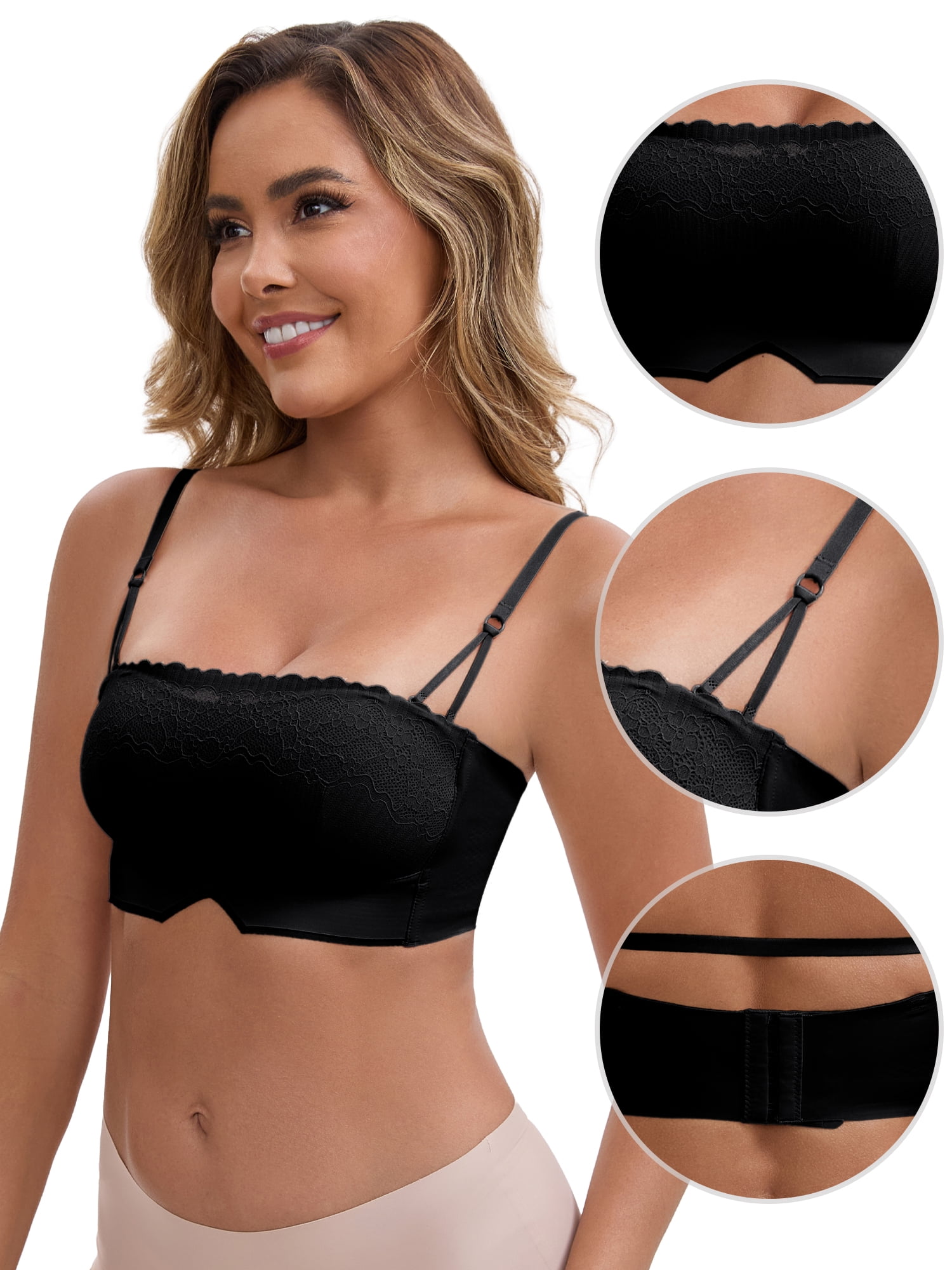 DARING DIVA Strapless Non Slip No Underwire Push Up Padded Bralette L Black
