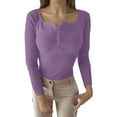 thumbnail image 3 of Arlun Womens Long Sleeve T Shirts Button up Long Sleeve Ribbed Fall Tops Dressy Business Casual Basic Slim Fit V-Neck Base Layer Sweater Soft Comfort Oufirts Purple L, 3 of 6