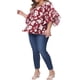 thumbnail image 3 of Blusas de mujer de talla grande con flores Agnes Orinda, con escote en V, de gasa, de manga 3/4, casuales de verano, color burdeos, talla 1X, 3 of 6