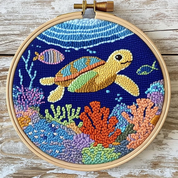 DIY Punch Needle Kits Sea Turtle Swimming Easy for Beginners Punch Needle Embroidery Set with Hoop Stamped Pattern for Craft lovers and Home Decor-1