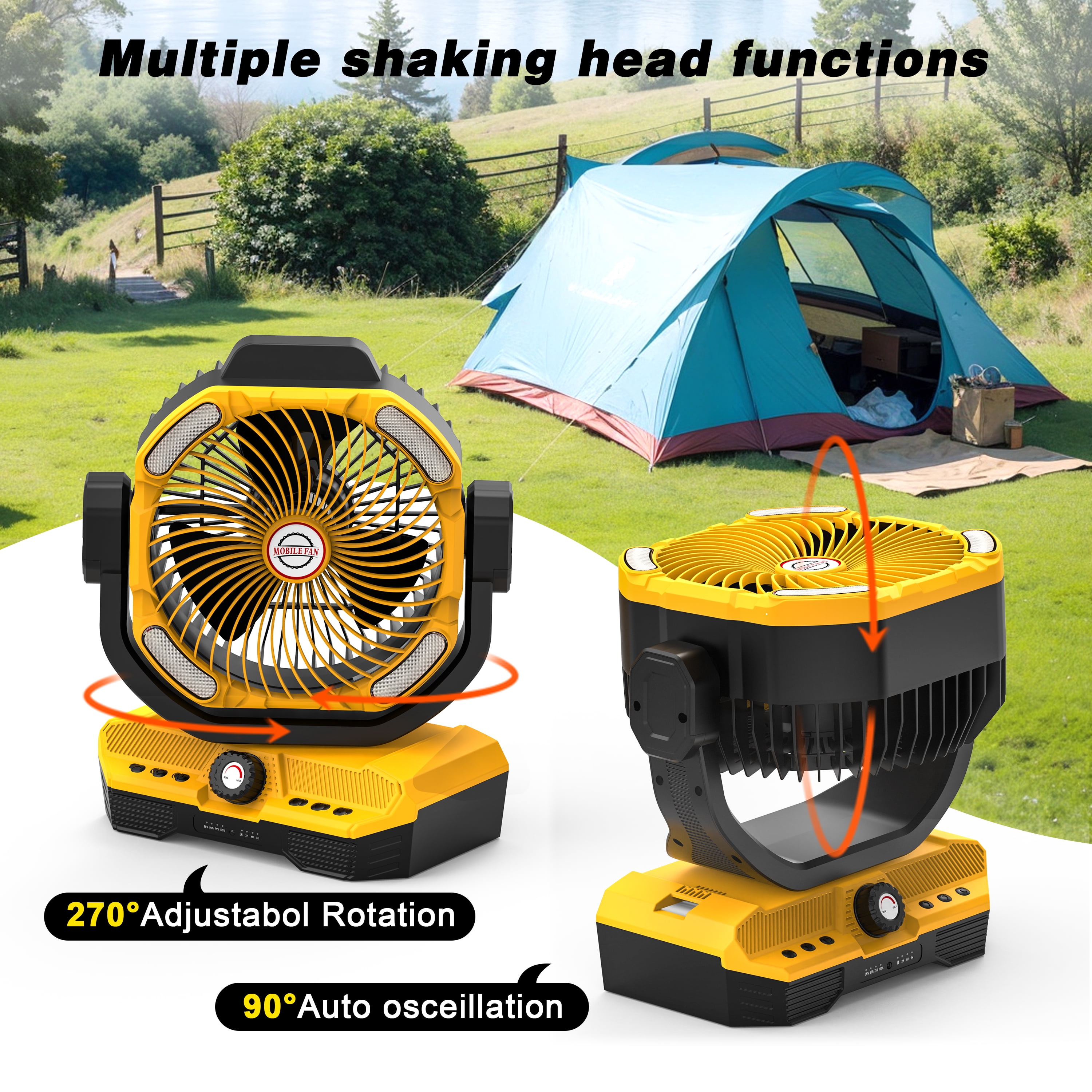 40000mAh Portable Camping Fan with LED Lantern - Rechargeable USB Battery-Powered Fan, 12V High-Power Cooling for Indoor/Outdoor, Tent, Emergency Light & Charging Station, Outdoor Activities