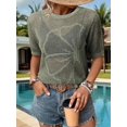thumbnail image 4 of Women's Summer Short Sleeve Crochet Tops Hollow Out Floral Sweaters Beach Vacation Cruise Outfits Green XXL, 4 of 8