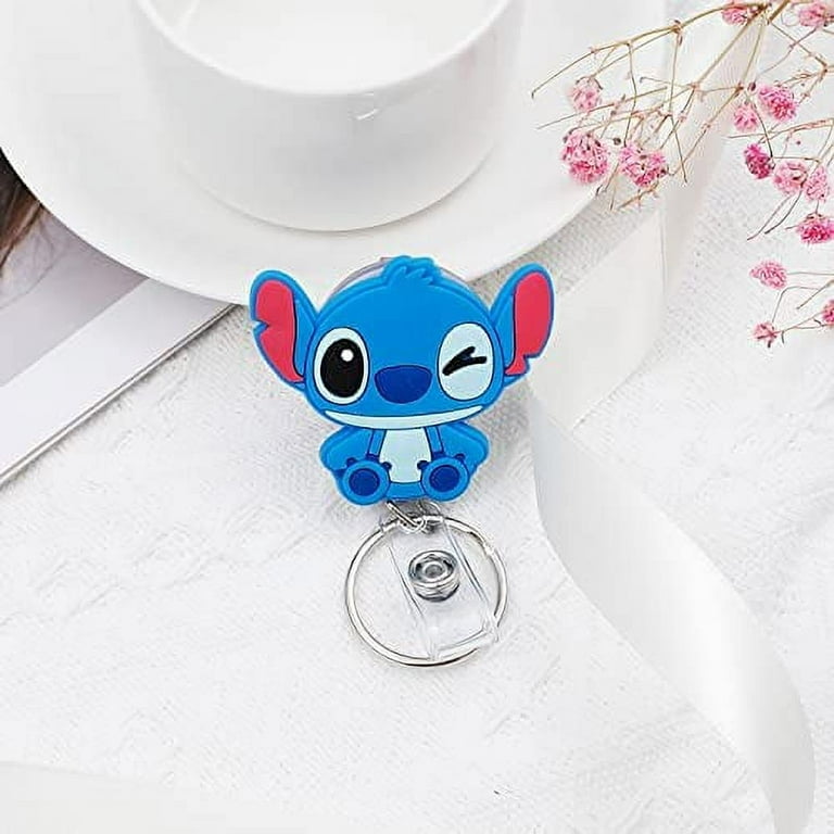 Cartoon Stitch ID Badge Holder Retractable Reel Clip with Alligator Clip for Student Nurse Employee Coworker