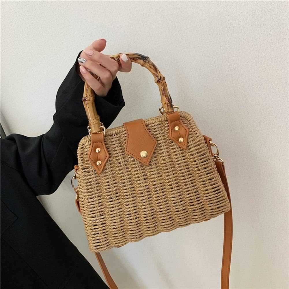 Kukuzhu Straw Tote Bag for Women Rattan Crossbody Handbags Woven Wicker Clutch Purse Imitation Bamboo Top Handle Shoulder Bag