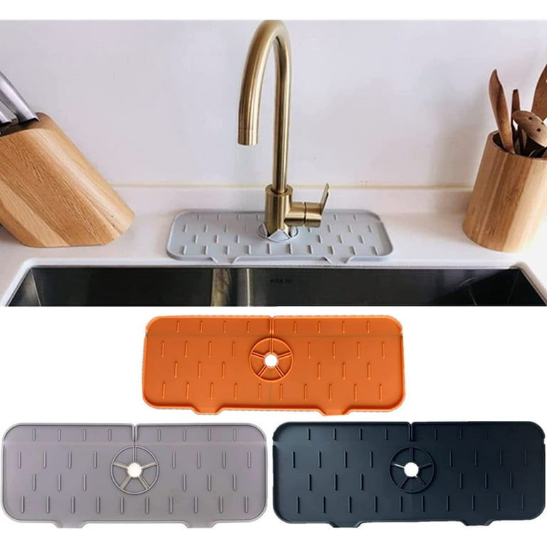 AEOOZGR Kitchen Sink Splash Guard Silicone Sink Draining Pad Behind Faucet Kitchen Sink Accessories Faucet Bathroom Absorbent Water Catcher Mat (Grey)