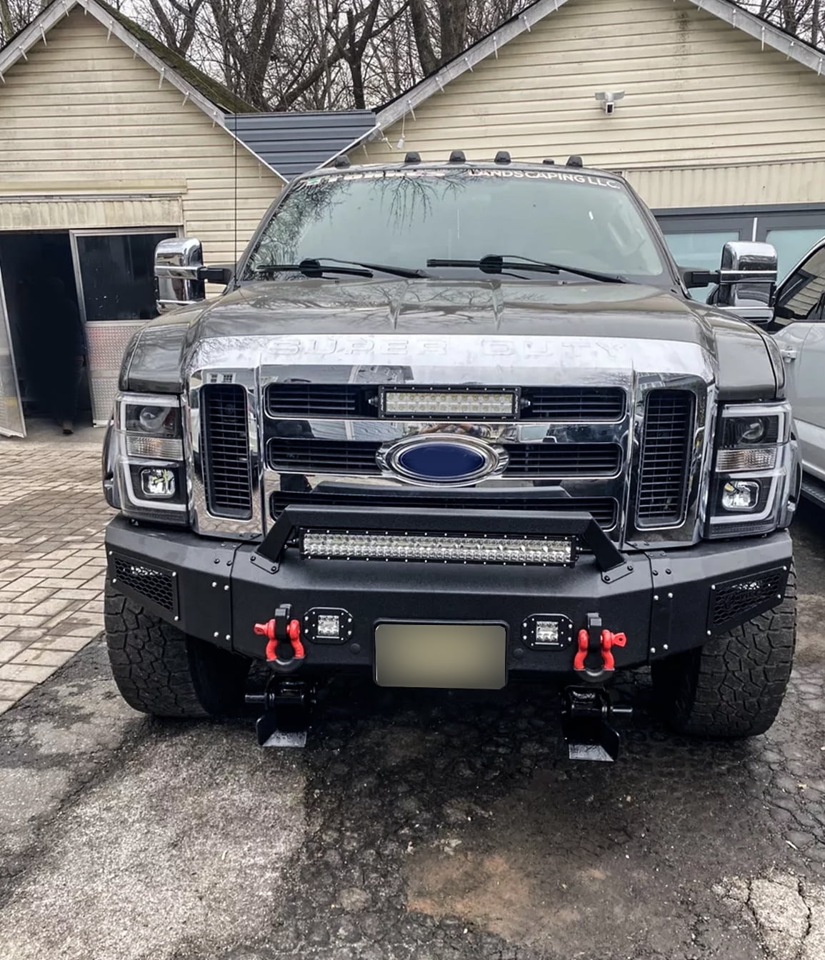 Vijay Compatible with 2008-2009-2010 Ford F250/F350 Front Bumper Textured Black Steel with Light and D-ring