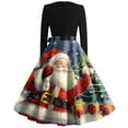 thumbnail image 4 of Women's Casual Fashion Long Sleeve Christmas Graphic Printed Vintage Long Dresses with Round Neck, Fall and Winter Elegant Dress for Holiday Parties,Navy,3XL, 4 of 4