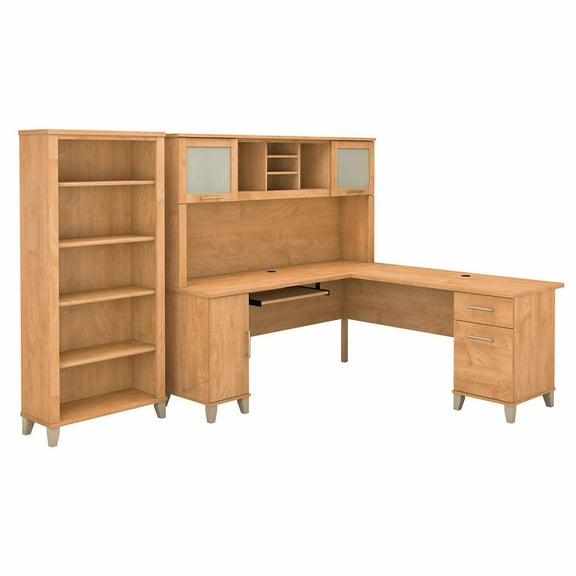 Bush Furniture Somerset 72W L Desk with Hutch & Bookcase in Maple Cross