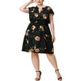 thumbnail image 2 of GRACE & GRANDEUR Robe d'Été pour Femme Grande Taille de la Saint-Patrick à Manches Courtes, Col en V, Midi à Fleurs 1X Noir, 2 of 6