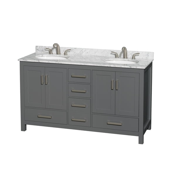 Wyndham Collection Sheffield 60" Metal Double Bathroom Vanity in White/Dark Gray