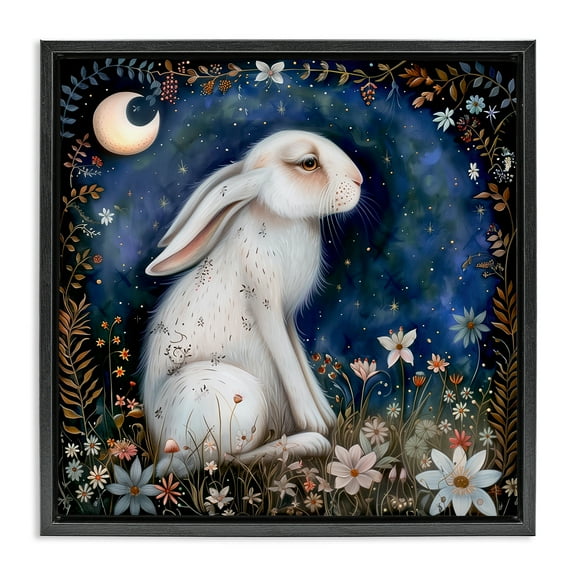 Stupell Industries White Rabbit Forest Scene Animals Painting Black Floater Framed Canvas Art Print Wall Art, 18 x 18