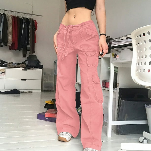 Denim Cargo Pants for Women Stretch Low Rise Wide Leg Baggy Pants  Drawstring Lounge Trousers Streetwear with Pockets 