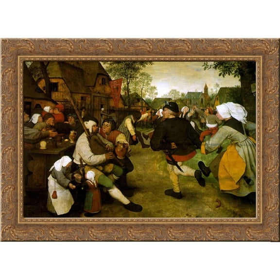The Peasant Dance 24x19 Gold Ornate Wood Framed Canvas Art by Bruegel, Pieter the Elder
