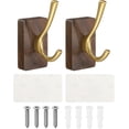 thumbnail image 2 of PYYNA-2 Pcs Wood Wall Self Adhesive Hooks Towel Hanger Bracket Heavy Duty Hook for Bedroom Kitchen Bathroom Coat Robe, Gold (Square), 2 of 4