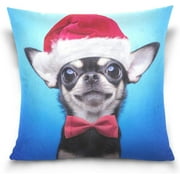Wellsay Smart Dog in Christmas Costume Velvet Oblong Lumbar Plush Throw Pillow Cover/Shams Cushion Case - 20" x 20" - Decorative Invisible Zipper Design for Couch Sofa Pillowcase Only