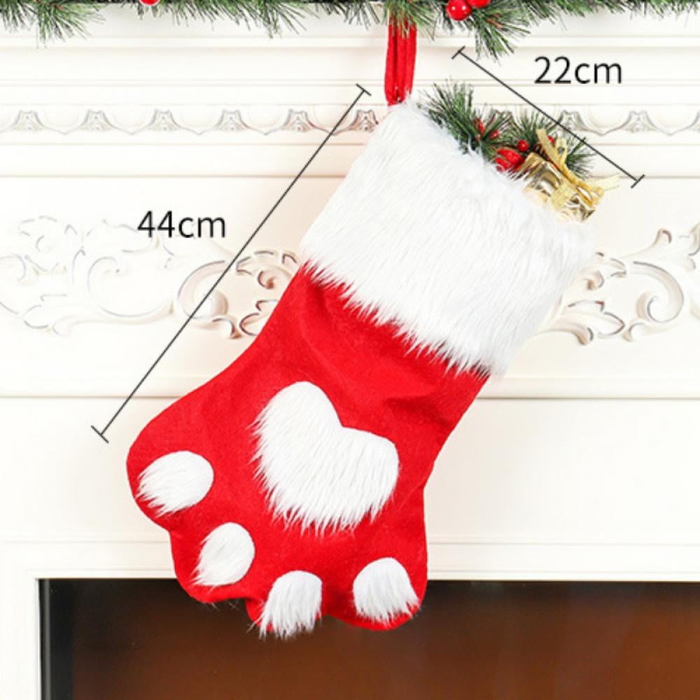 2pcs Plush Pet Paw Christmas Stockings Christmas Tree Fireplace Decoration 