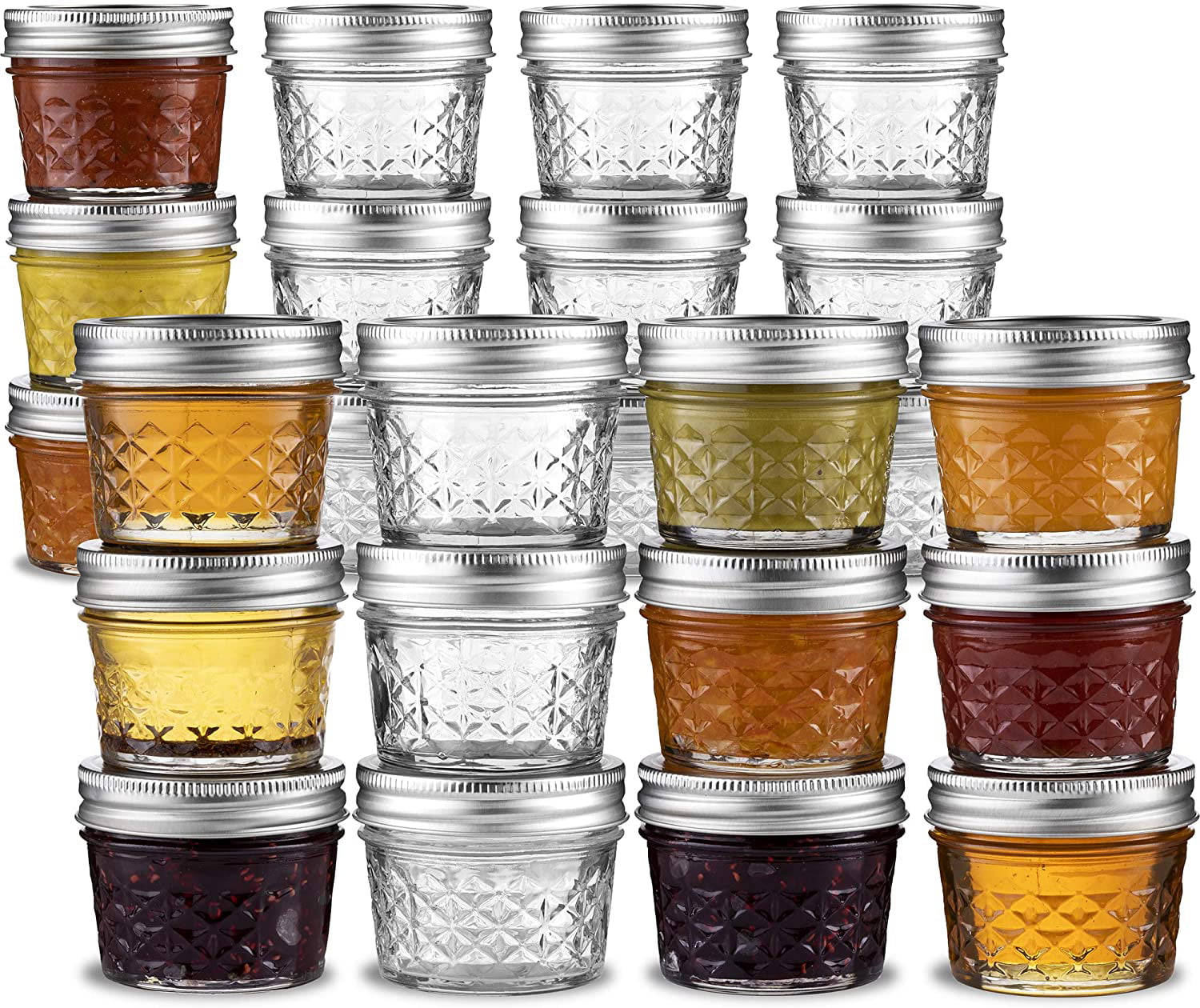 Thick Diamond Quilted Jelly Jar Drinking Glasses Set of 4 Everyday