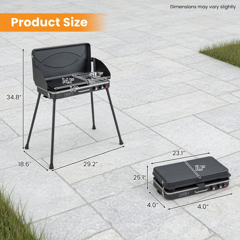 Resenkos Outdoor Patio Barbecue Cooker, Outdoor Grills,2-in-1 Gas Camping Grill and Stove with Detachable Legs-Black