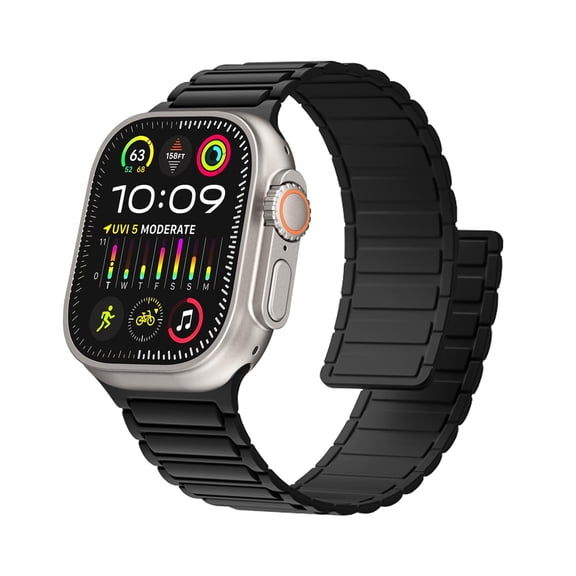 BANDOVA Magnetic Silicone Watch Band, Soft Sport Loop Strap Compatible with Apple Watch 38/40/41/42mm,Black