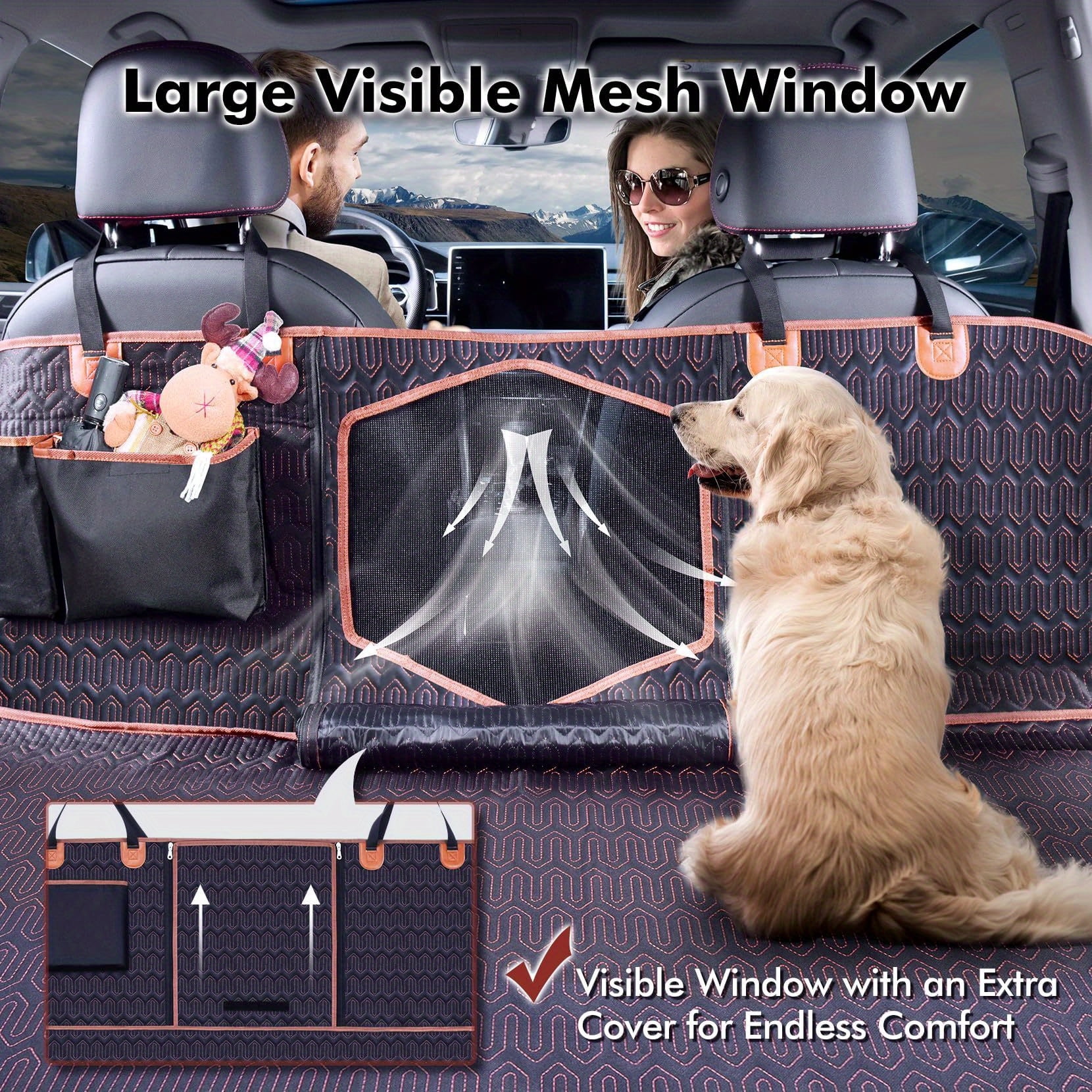 100% Waterproof Dog Car Seat Cover For Back Seat - Heavy Duty 600D Oxford Pet Hammock With Mesh Window, Non-Slip Scratch Proof Seat Protector (Fits SUVs/ Trucks/Sedans