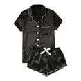thumbnail image 2 of Xmyrz Pajama Sets For Women 2PC Imitation Silk Satin Short Sleeve Loungewear Button Down Pj'S Sleepwear Solid Shorts Set Outfit, 2 of 8