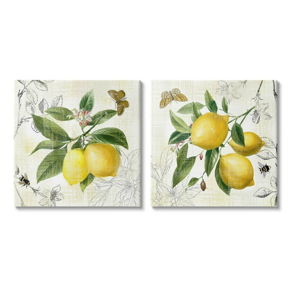 Stupell Industries Distressed Country Lemons Food & Beverage Painting Gallery Wrapped Canvas Art Print Wall Art, 17 x 17, Set of 2