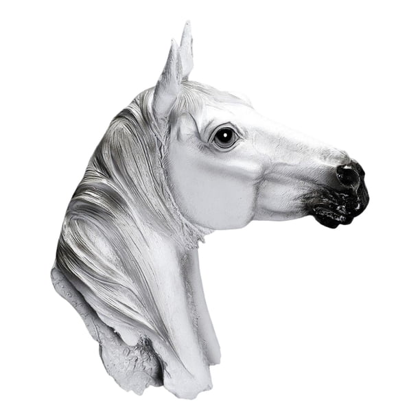Estatua de cabeza de animal de resina para montar en la pared, escultura rústica realista, adorno artesanal Caballo Blanco 20x22cm