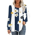 thumbnail image 5 of Womens tops Fall Casual Loose fitting Pleated Round Neck trendy floral Print Long Sleeve Round Neck flowy T-shirt tunic Tops,Blue 2,XL, 5 of 5