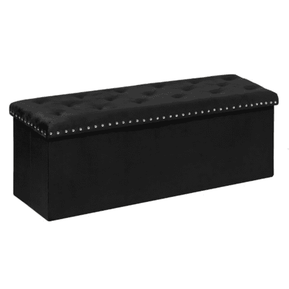 Black Storage  Bench with Benches Foot Rest Stool, Large Long Folding Velvet Toy Shoes Chest for Bedroom, Living Room, 43.3"x15.7"x15.7"