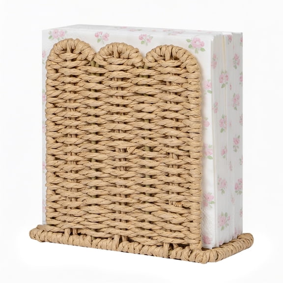 6 Pack Woven Napkin Holders, 5.9 x 5.5 x 2.6 in Yellow Paper Rope Tissue Organizers for Kitchen, Dining Table, Restaurant, Home Decor