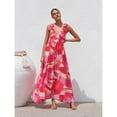 thumbnail image 2 of Women's Summer New Printed V-Neck Full Skirt Spaghetti Strap Long Dress, 2 of 6