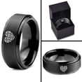 thumbnail image 4 of Tungsten Puzzle Heart Band Ring 8mm Men Women Comfort Fit Black Step Bevel Edge Brushed Polished, 4 of 4