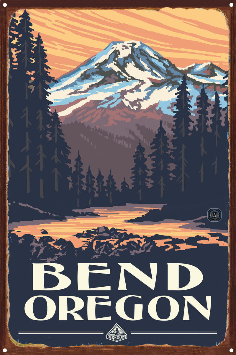 Bend Oregon Mountain Sunset Rustic Metal Art Print by Paul A. Lanquist