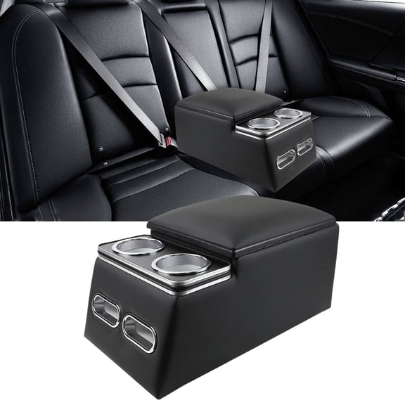 Universal Truck Seat Organizer with Cup Holders, Rear Bench Seat Center Consoles with Armrest Middle Storage Box, Padded Top Lid for Armrest, Black
