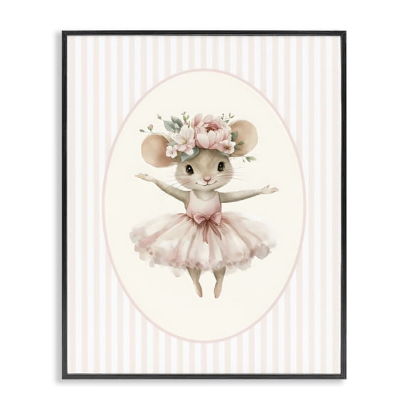 Stupell Industries Cottage Nursery Ballerina Mouse Striped Black Framed Giclee Art, 11 x 14, by LSR Design Studio