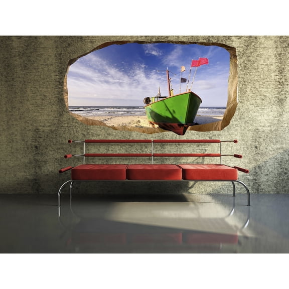 Startonight 3D Mural Wall Art Photo Decor Boat on the Sand III Amazing Dual View Surprise Wall Mural Wallpaper for Bedroom Beach Art Gift Large 47.24 ?? By 86.61 ??