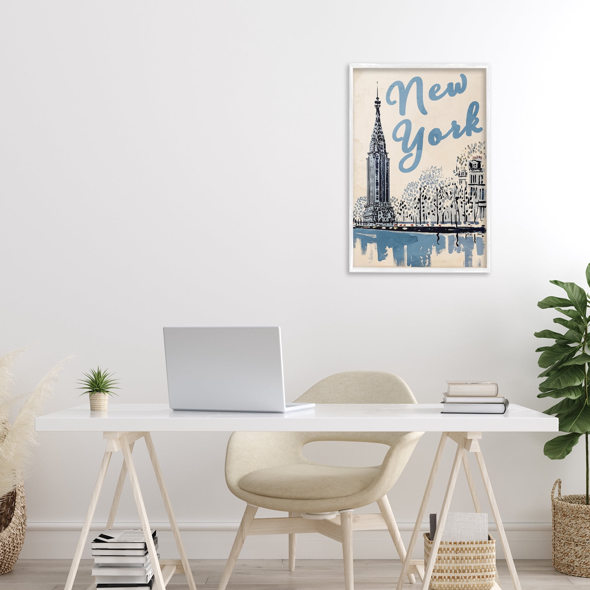 Stupell Industries Blue & Beige New York Travel White Framed Giclee Art, design by Annabelle Hall