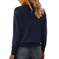 thumbnail image 4 of Women's V Neck Chest Pocket Sweater, Drop Shoulder Long Sleeve Pullover, Solid Color Knit Top, Casual Loose Fit Blouse, Everyday Comfort Wear with Front Pocket Navy XL, 4 of 6