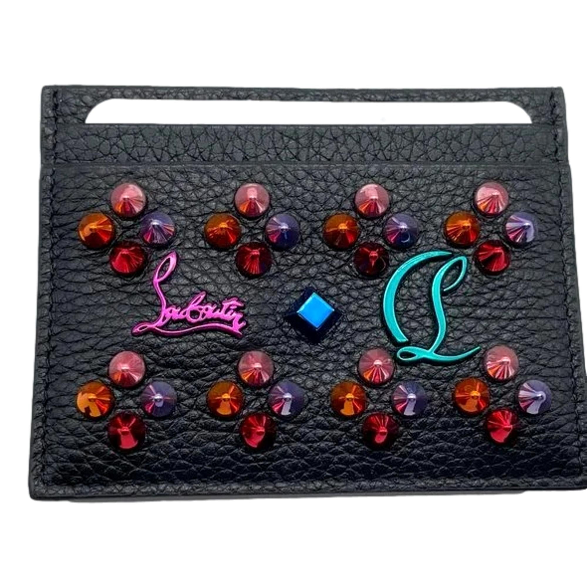 正規 CHRISTIAN LOUBOUTIN KIOS SPIKE CHRISTIAN LOUBOUTIN Kios Spike Leather Card Holder Black