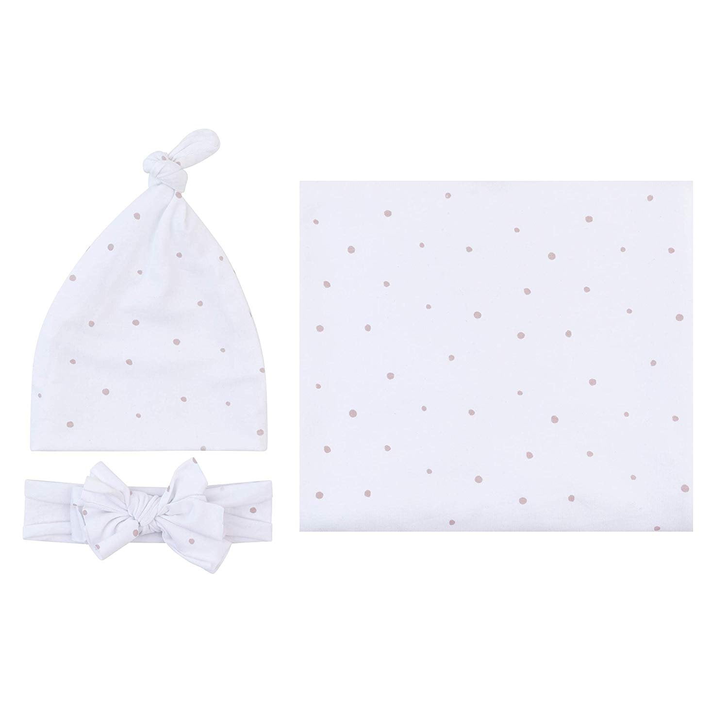 Elys & Co. Jersey Swaddle Blanket, Baby Knot Hat and Bow Headband Set