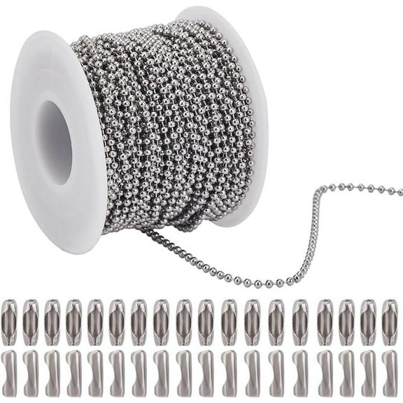 20M Silver Ball Chains Bulk Bead Chain Link Stainless Steel Ball Chain Connectors Clasps Roll Long Round Ball Bead Chains DIY Craft Beginner Mixed Color