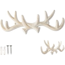 Comfify Coat Hook Rack, Wall-Mounted, Cast Iron, Deer Antlers Design, Antique White