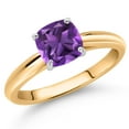 thumbnail image 2 of Gem Stone King 10K Two Tone Gold Purple Amethyst Solitaire Engagement Ring for Women (0.97 Cttw, Gemstone February Birthstone, Cushion 6MM), 2 of 4
