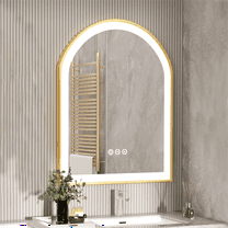 LUVODI 23.32 x 35.43 Inch Gold Arched LED Bathroom Mirror Wall Bathroom  Aluminum Frame Vanity Mirror with Dimming Lights Anti-fog