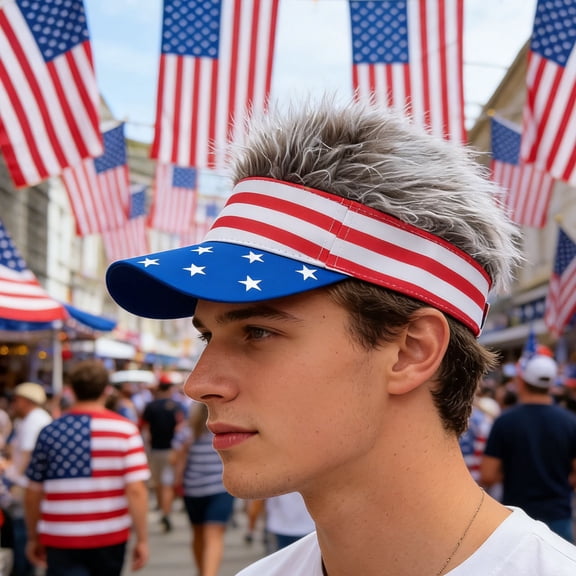 4th of July American Flag Visor Hats, Stars and Stripes Patriotic Sun Hats with Pompom, Adjustable USA Independence Day Caps for Men Women Parades