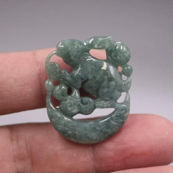 HOOUN Natural A-Grade Jade Best Gift for Men and Women Lucky Rabbit Moon Pendant