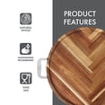 thumbnail image 6 of Dexas Acacia Wood Herringbone Charcuterie Board with Stainless Steel Handles – 18" Round Serving Tray, Large Cheese & Meat Board for Entertaining, Decorative Wooden Food Platter, 6 of 8