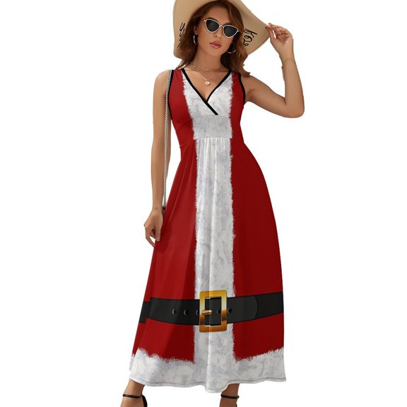 Santa Claus Suit Fashion Statement Womens Night Club Maxi Dress V Neck Sleeveless Bohemia Long Dresses