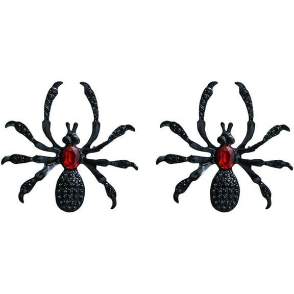 Black Spider with Red Rhinestone Dangle Drop Earrings for Women Fashion Cubic Zirconia Dangling Charm Stud Earring Punk Creepy Gothic Halloween Party Favors Costumes Jewelry Exaggerated Accessories