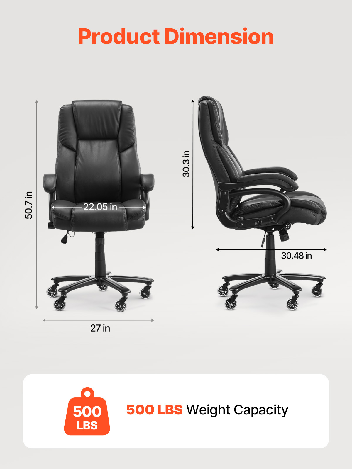 KFFKFF Managerial Chair, Elevated Backrest Workstation Seat with Dial-Controlled Lower Back Support, Comfortable Task Chair with Adjustable Incline & Elevation, Faux Leather Revolving Chair